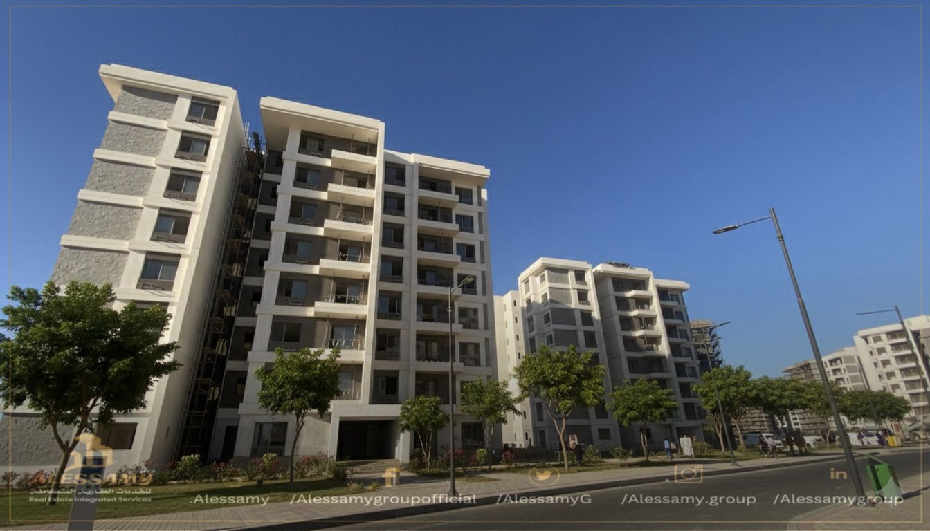 شقه بنور 123 م2 للبيع تقسيط تطل على وايد جـــاردن إتجاه غربي